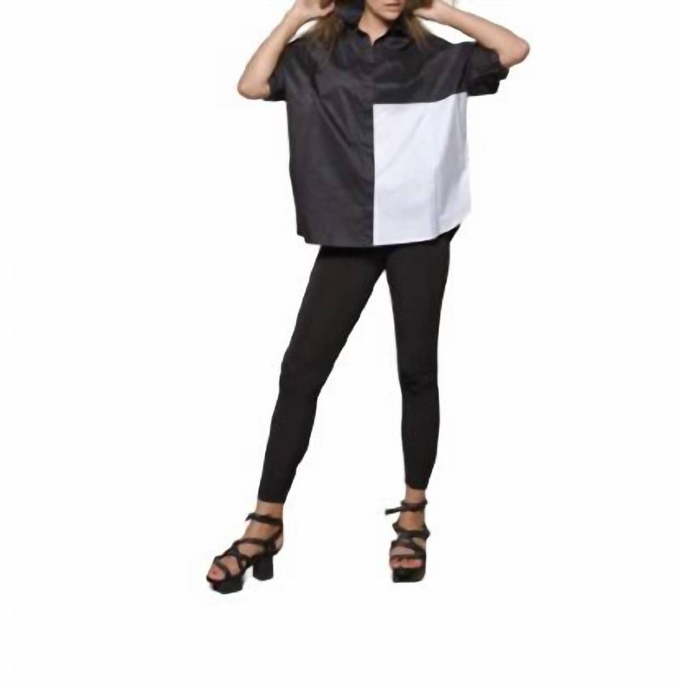 NEW SIMPLY MILA 2 tone boxy shirt in black/white